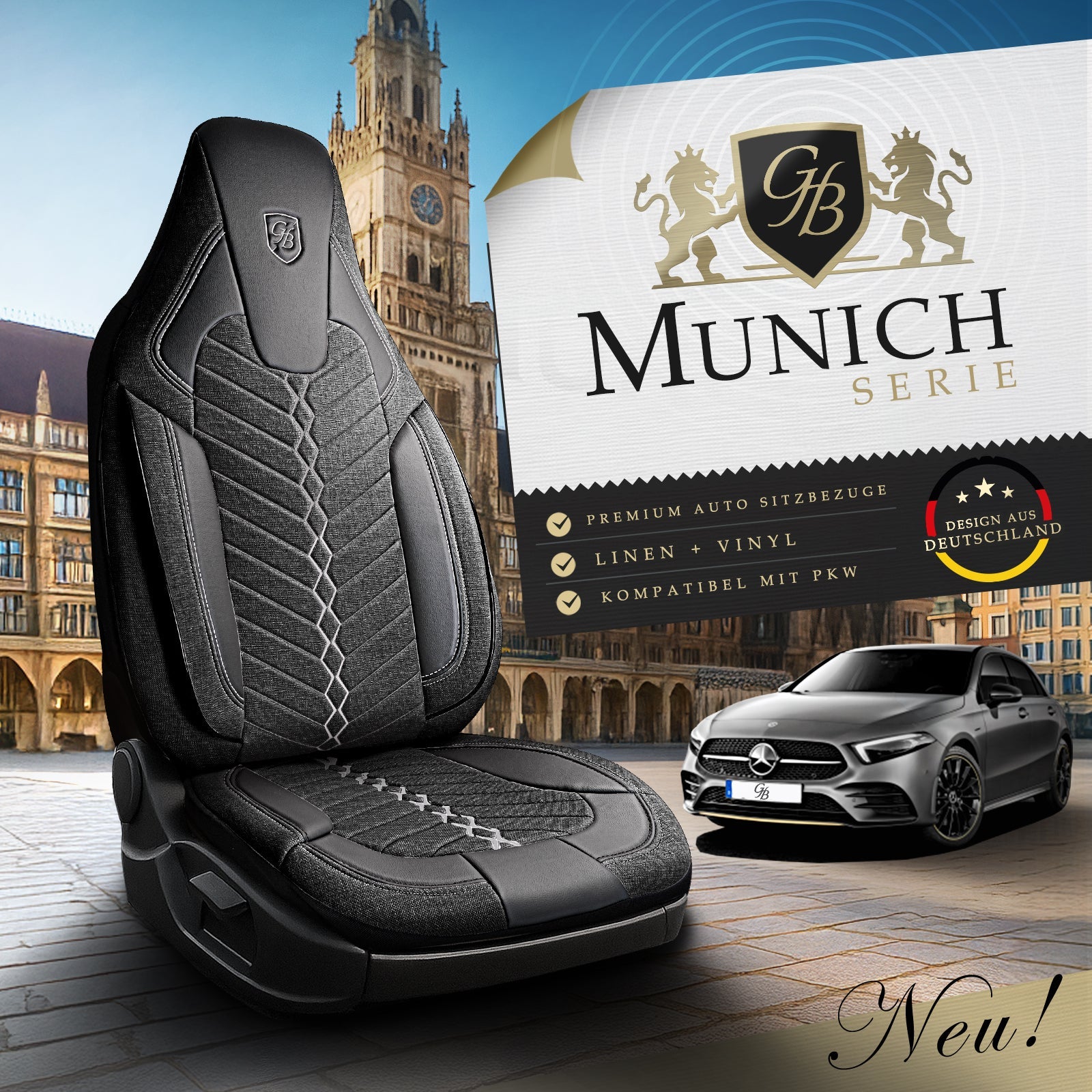 Munich Autositzbezüge für Mercedes Benz A-Klasse, Leinen