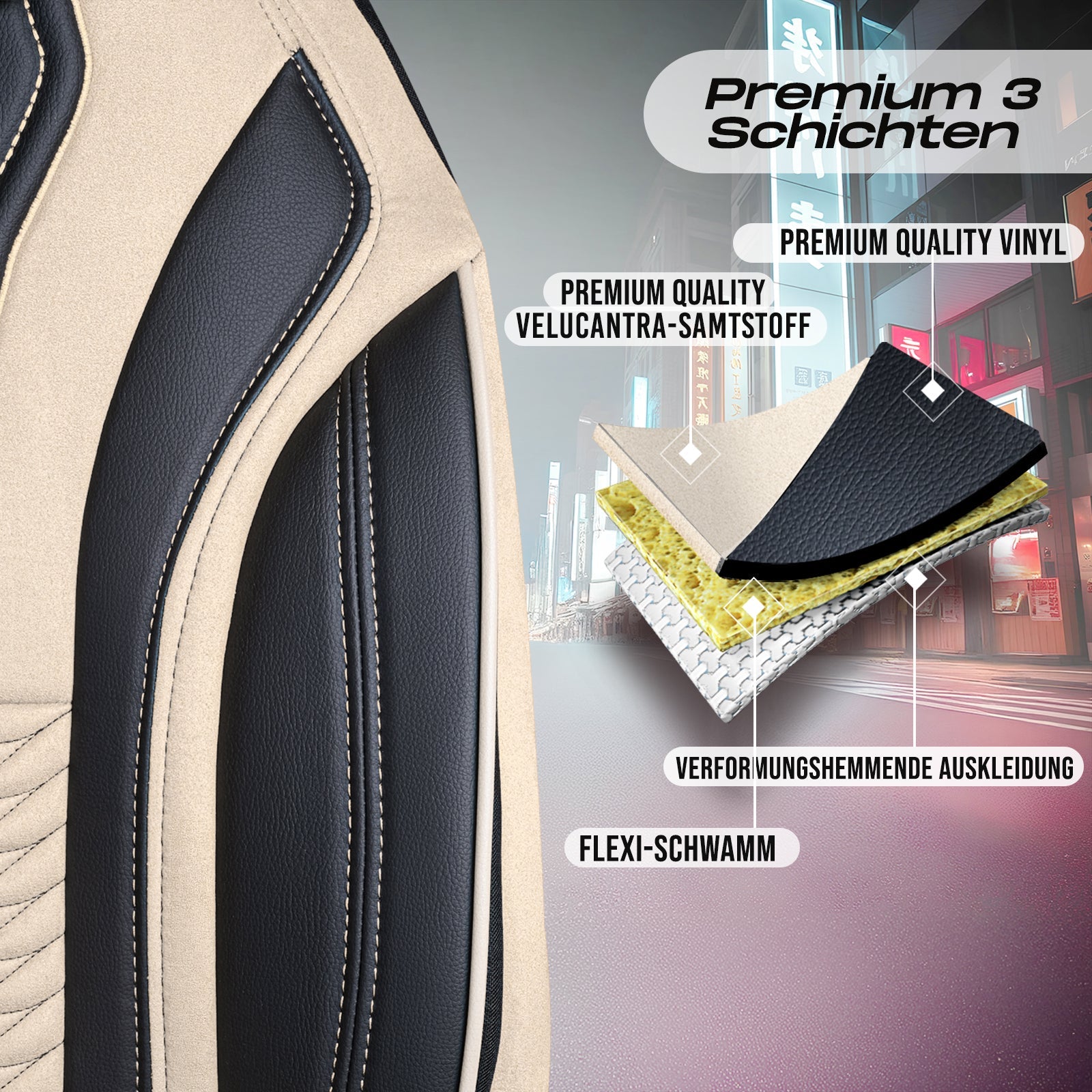 Tokyo Autositzbezüge für Kia Stinger, Velours & Leder