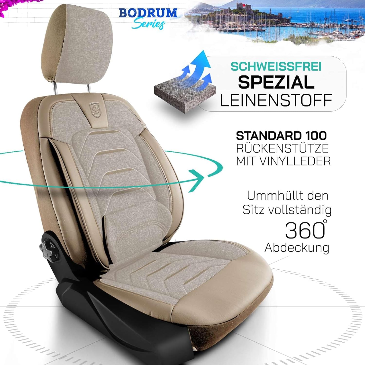 Bodrum Autositzbezüge für PKW & SUV, Leinen