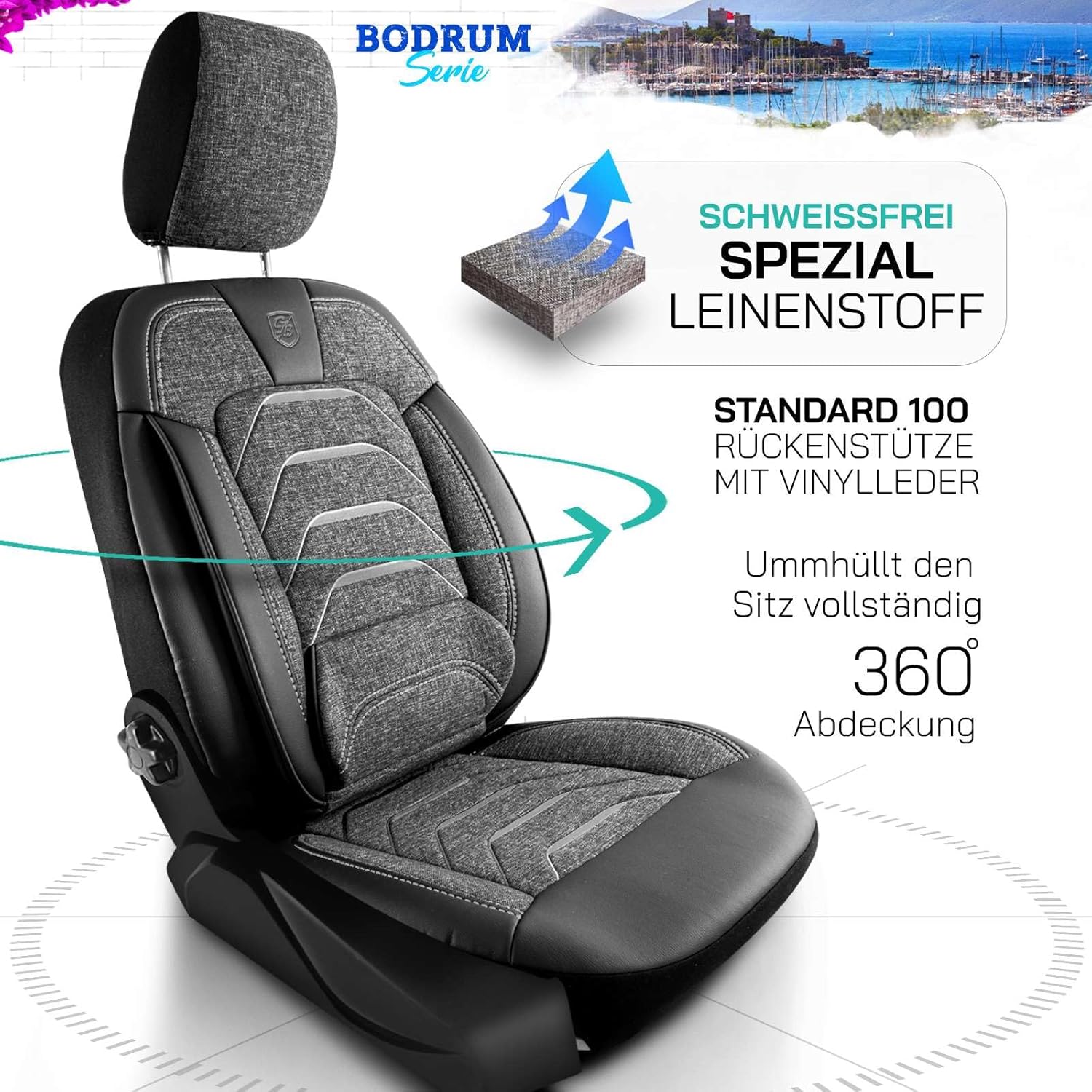 Bodrum Autositzbezüge für PKW & SUV, Leinen