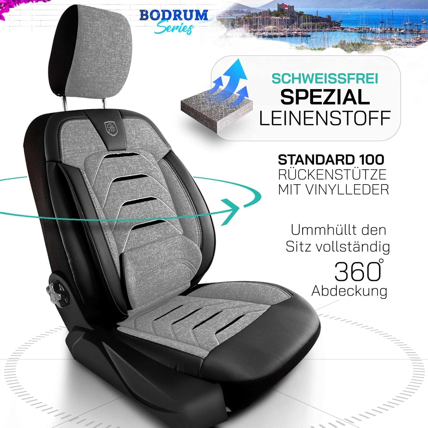 Bodrum Autositzbezüge für PKW & SUV, Leinen