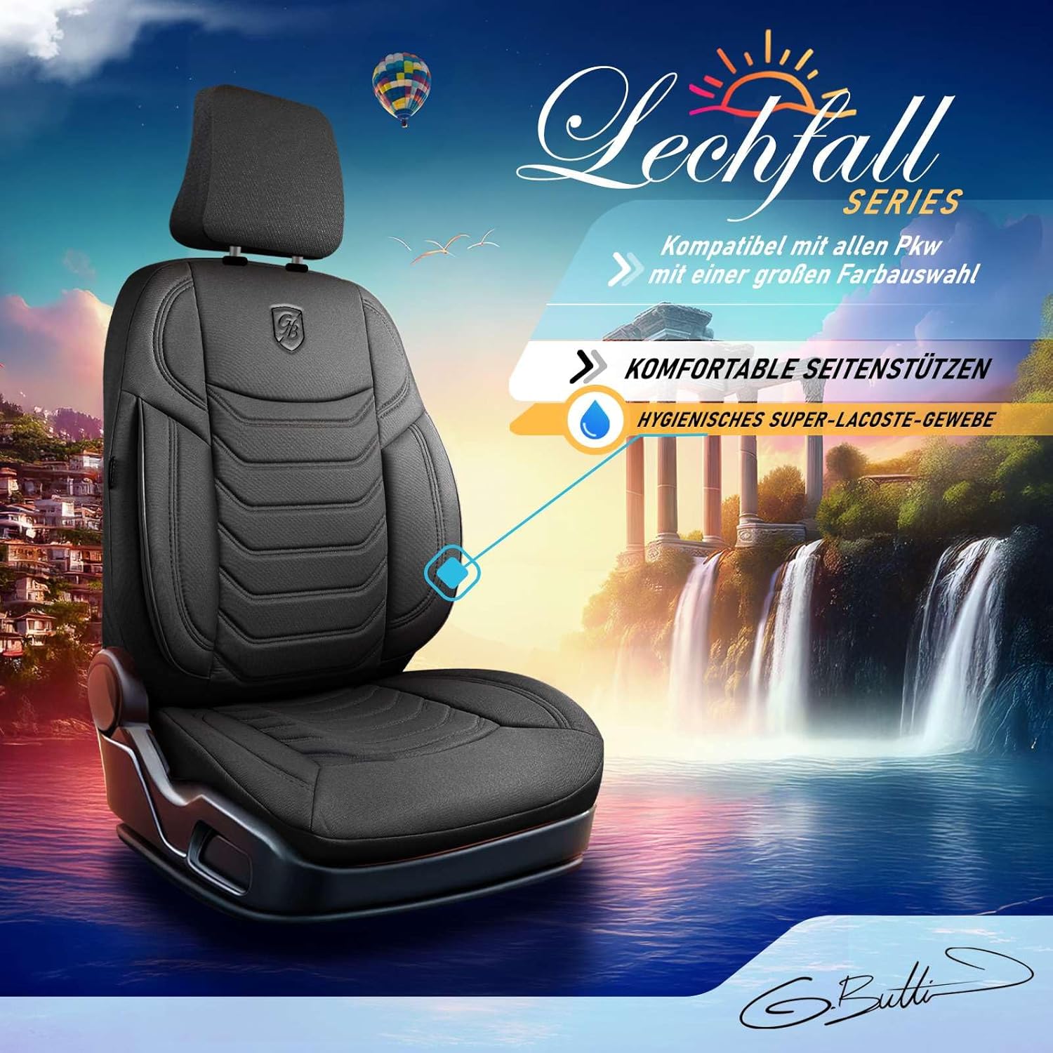 Lechfall Autositzbezüge für Audi A3, Lacoste-Stoff