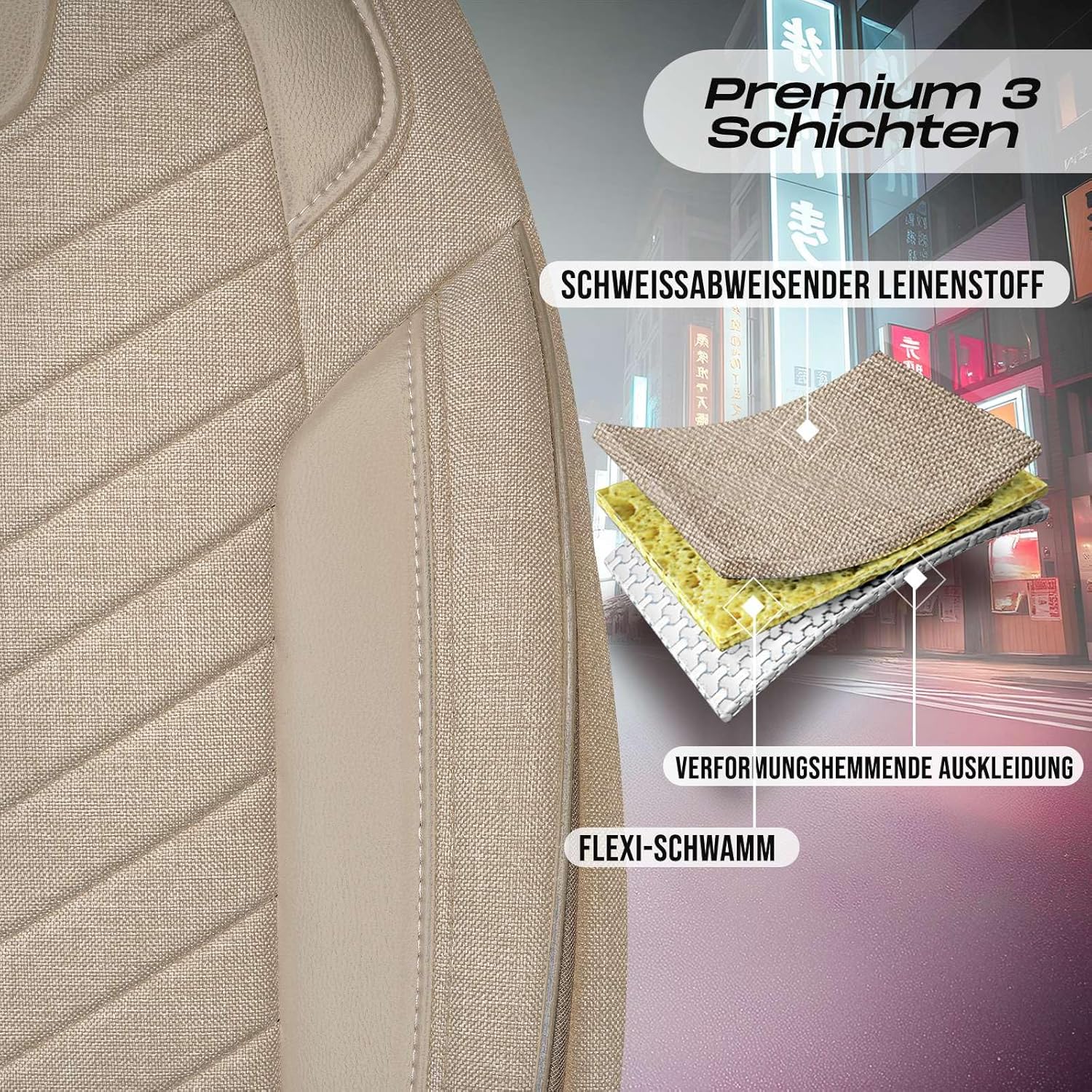 Munich Autositzbezüge für Seat Leon, Leinen