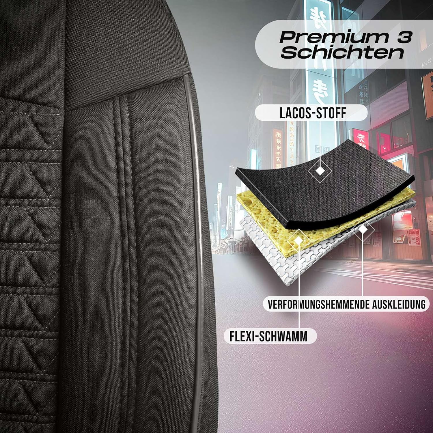 Polygon Autositzbezüge für PKW & SUV, Lacoste-Stoff