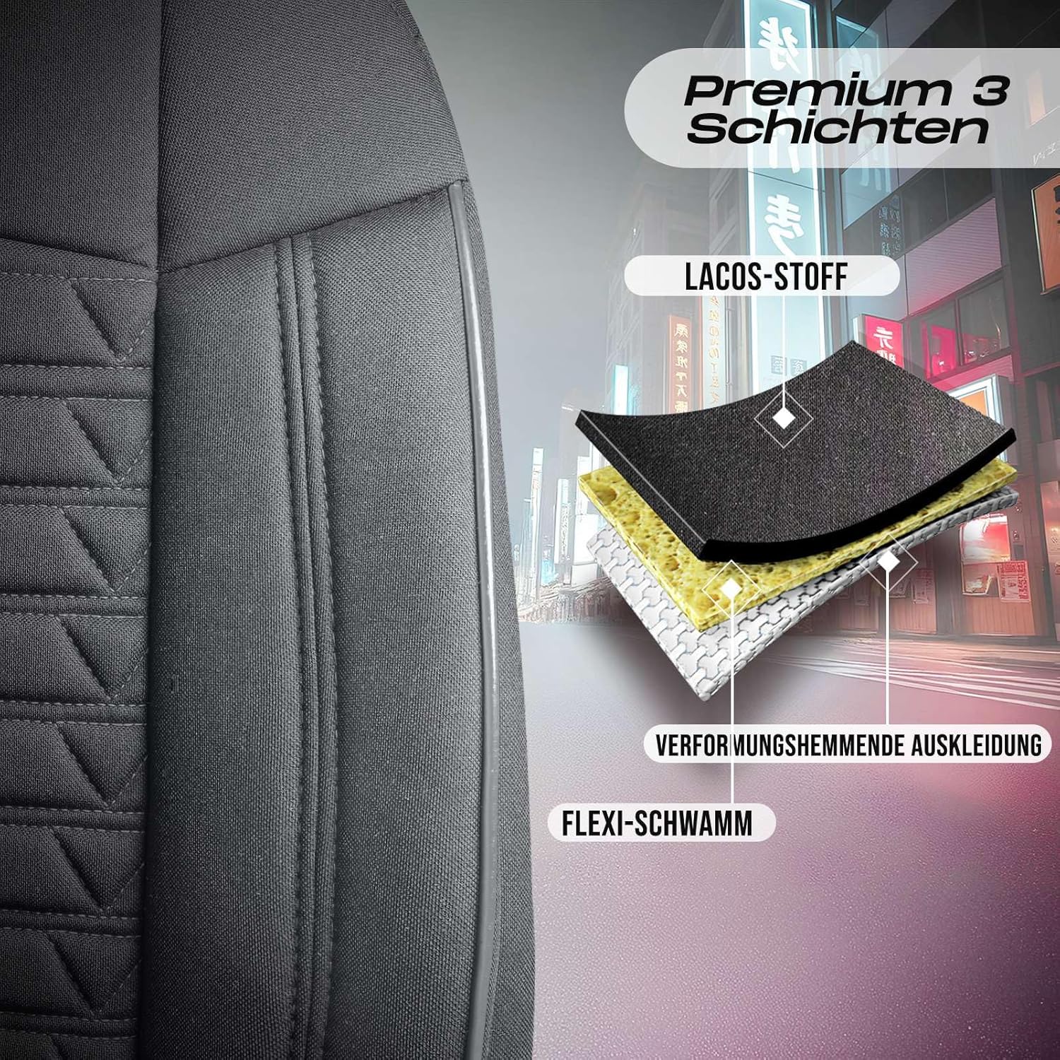 Polygon Autositzbezüge für PKW & SUV, Lacoste-Stoff