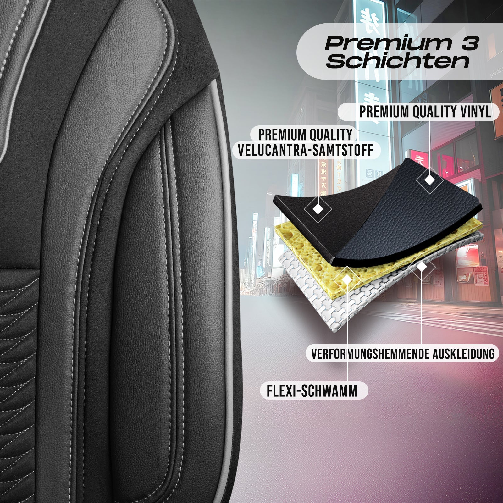 Tokyo Autositzbezüge für PKW & SUV, Velours & Leder