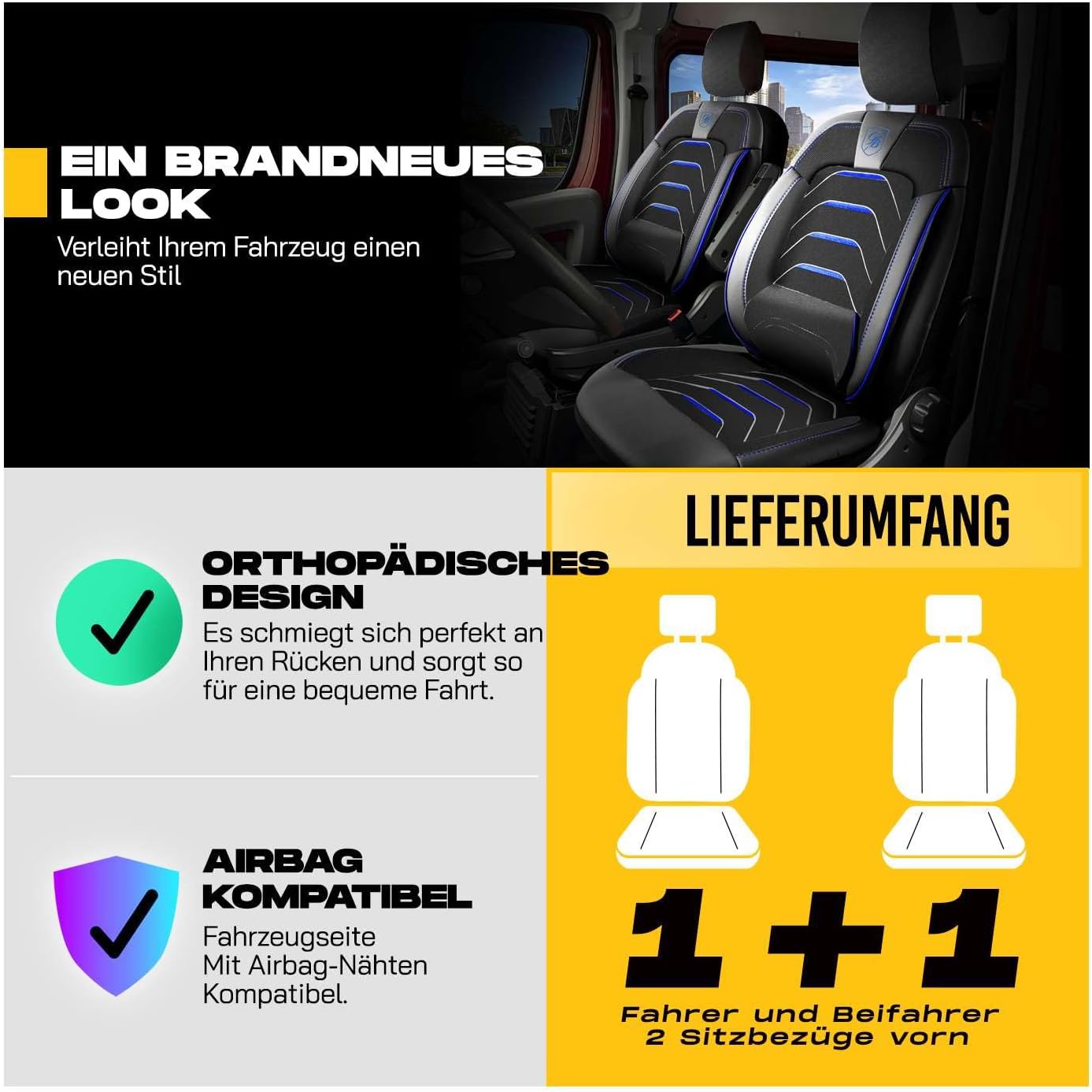 Autositzbezüge Universal 1+1 für Opel Movano C (2022-2026), Leinen