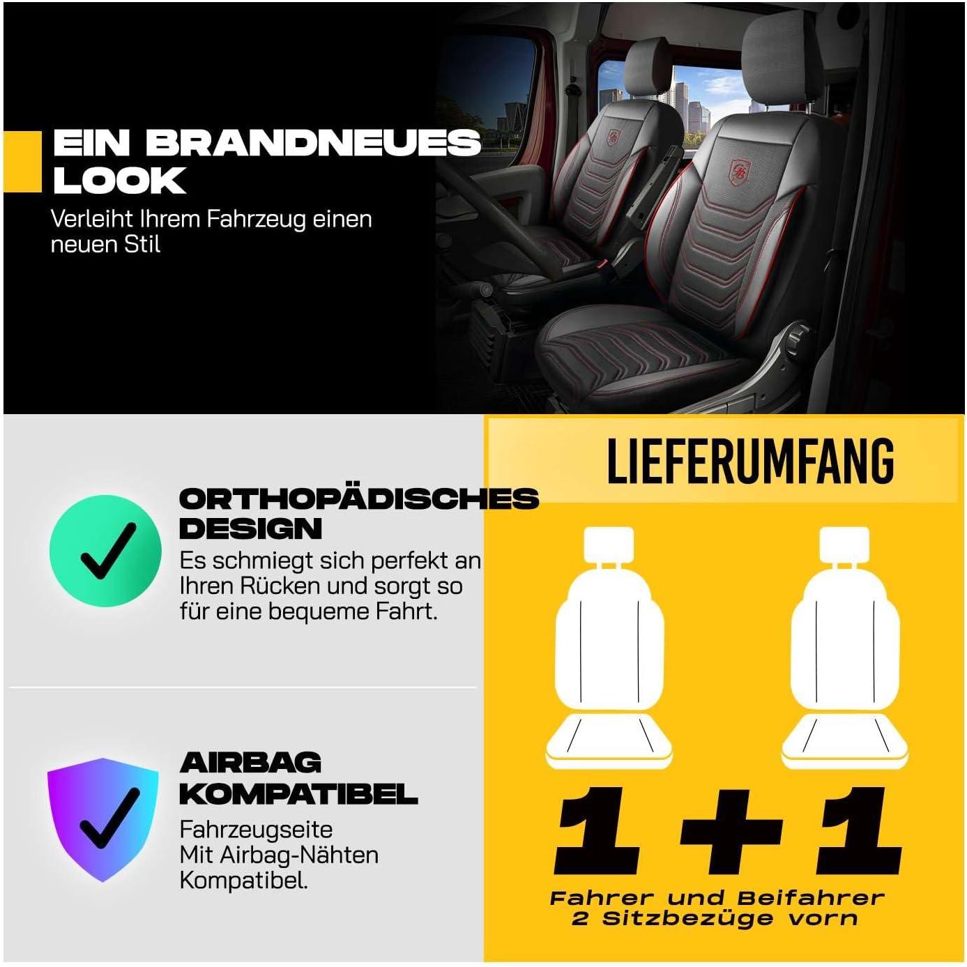 Autositzbezüge Universal 2+1 für Renault Trafic 3 (2011-2025), Piqué-Stoff