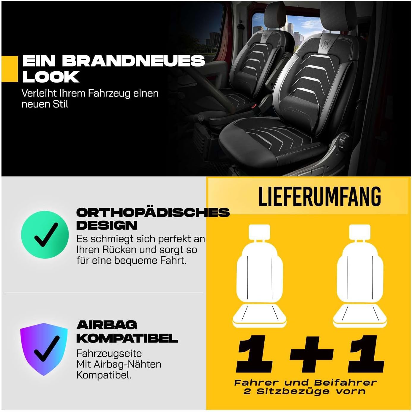 Autositzbezüge Universal 1+1 für Opel Movano C (2022-2026), Leinen