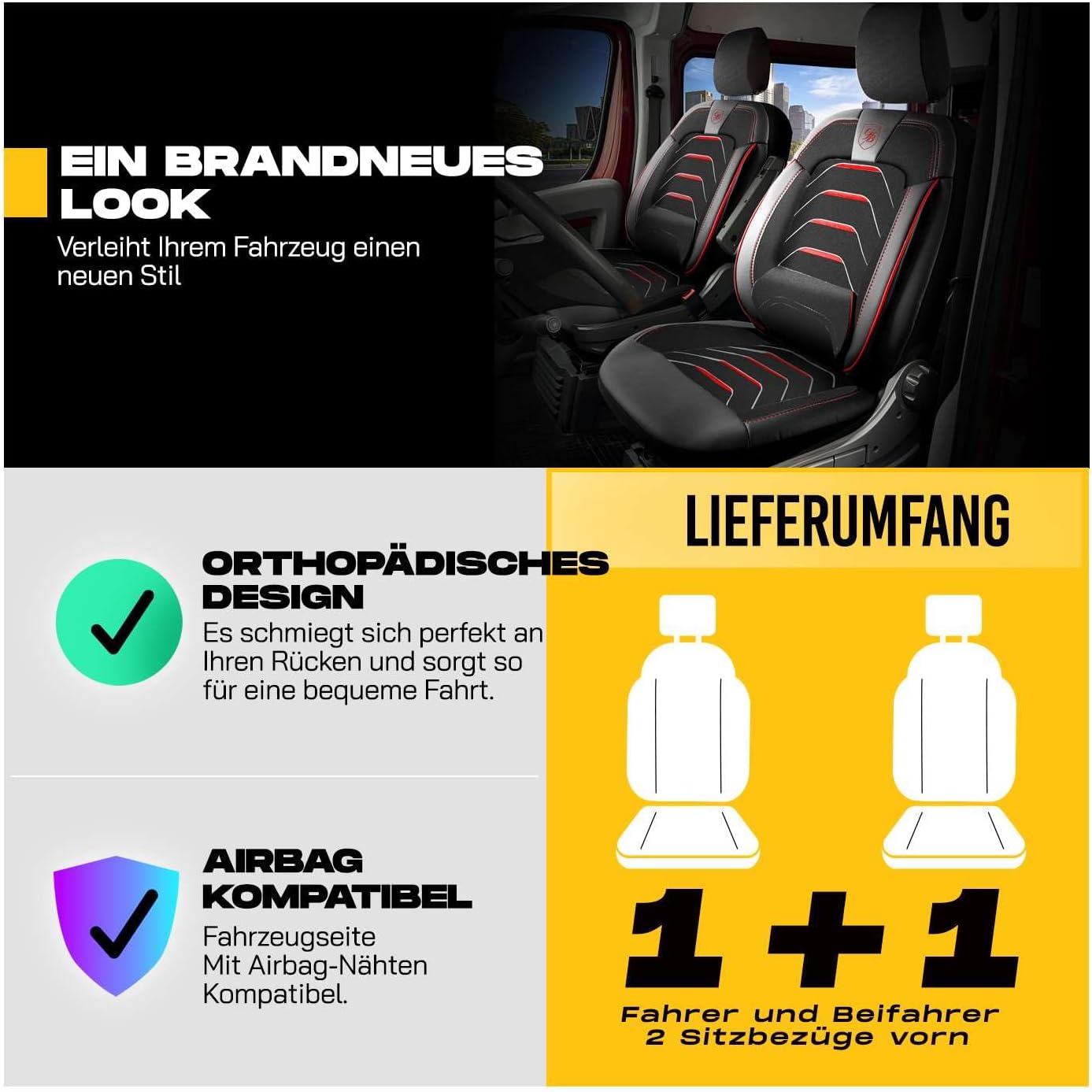 Autositzbezüge Universal 1+1 für Opel Movano C (2022-2026), Leinen