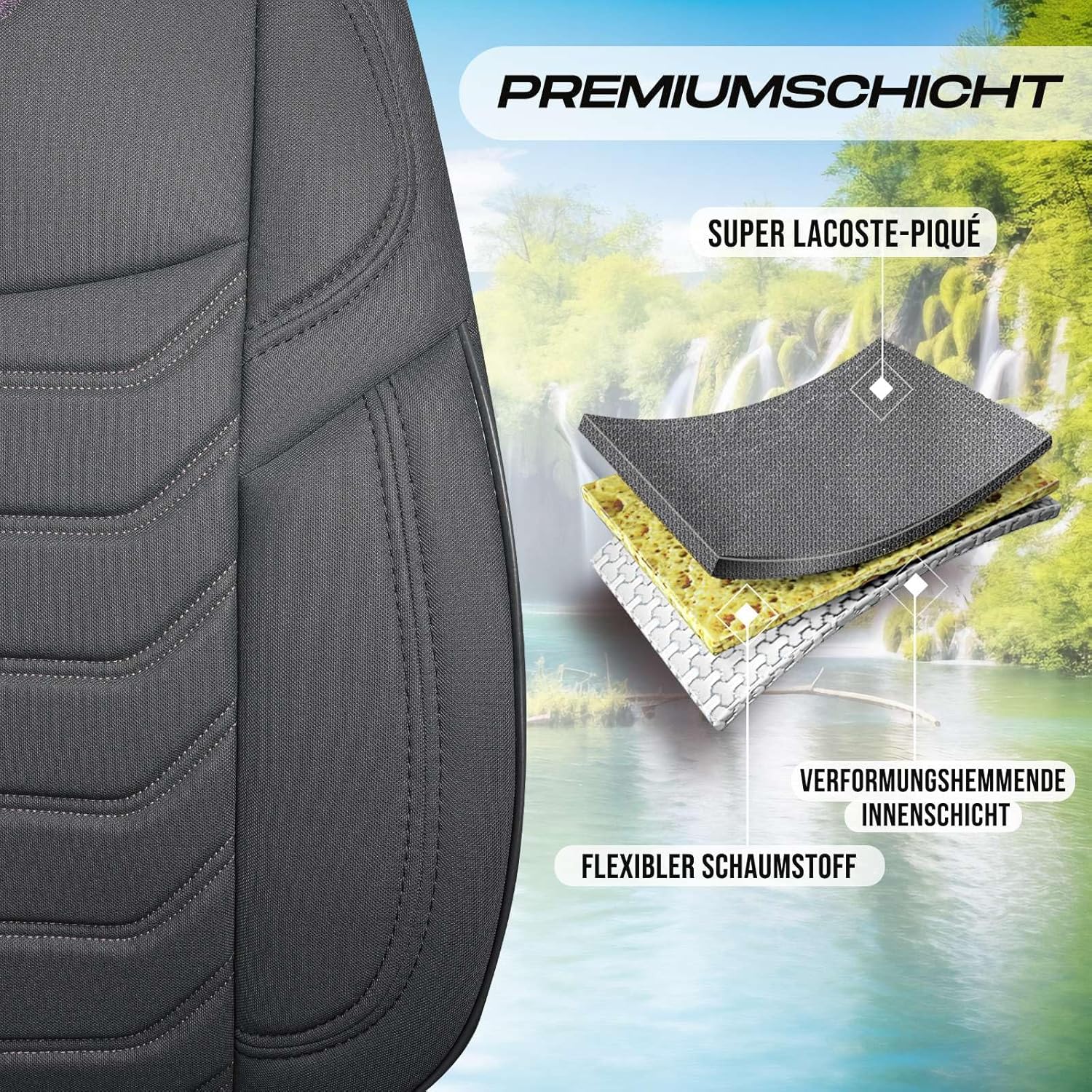 Lechfall Autositzbezüge für PKW & SUV, Lacoste-Stoff
