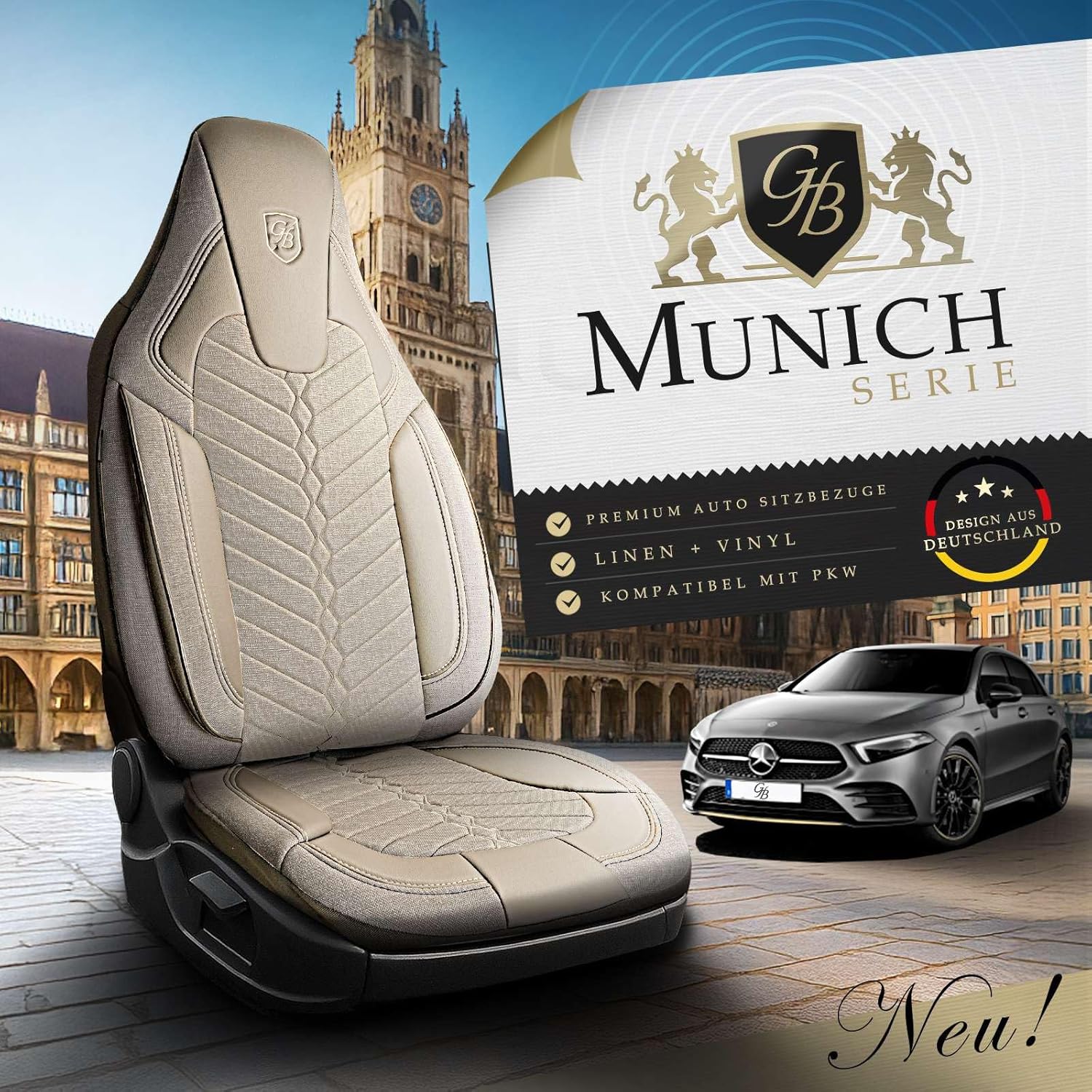 Munich Autositzbezüge für PKW & SUV, Leinen