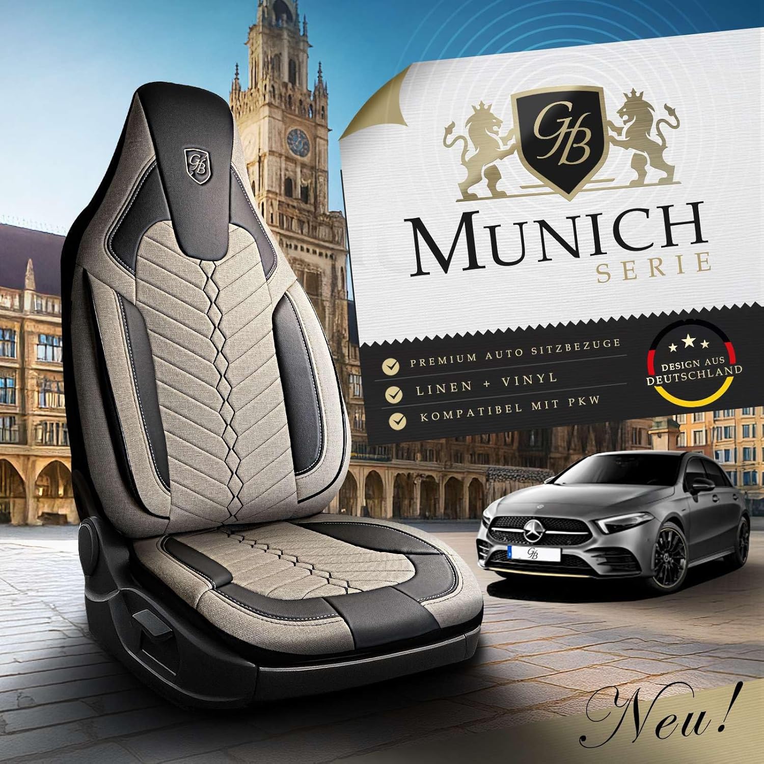 Munich Autositzbezüge für Mercedes Benz A-Klasse, Leinen